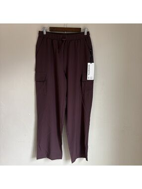Mondetta Wide Leg Cargo Pants Womens Medium Fudge Purple Brown NWT Drawstring